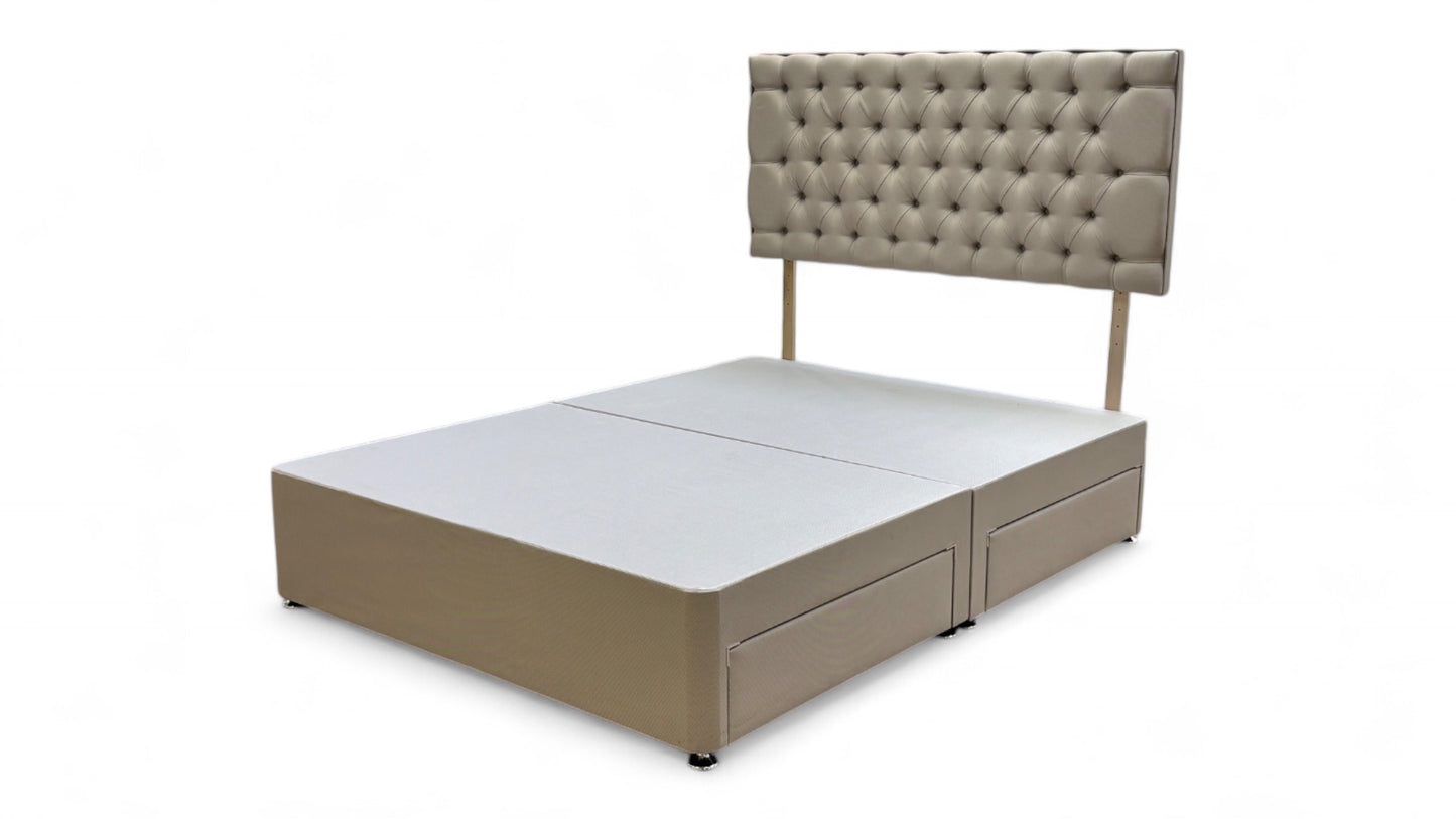 ‘Florence’ Sandstone Fabric King Bed with 4 Drawers