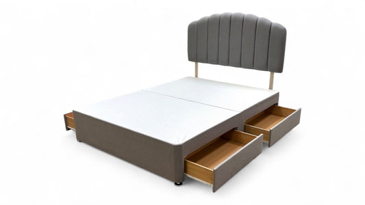 ‘Merlin’ Slate Grey Fabric King Bed with 4 Drawers