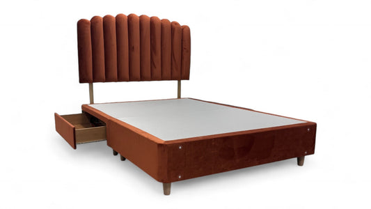 ‘Moda’ Ochre Velvet King Bed with 2 Drawers
