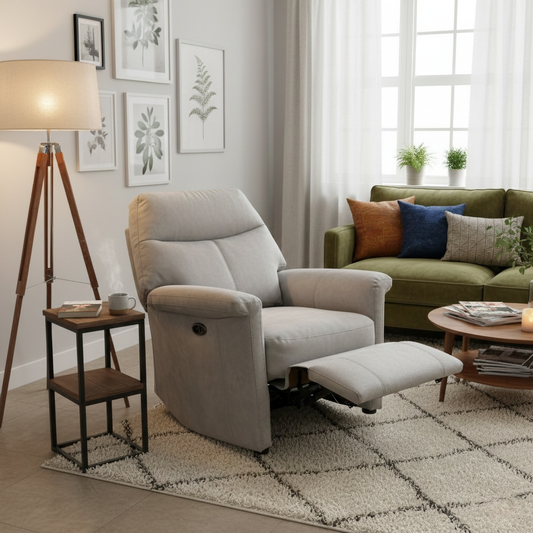 Compact Collection ‘Lille’ Bluish Grey Suede Rocker Swivel Chair with Power Recliner