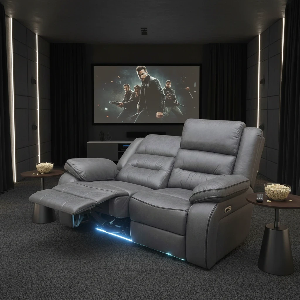 ‘Vegas’ Charcoal Grey Microfibre 2 Power Recliner Sofa with LED Lights