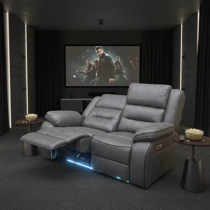 ‘Vegas’ Charcoal Grey Microfibre 2 Power Recliner Sofa with LED Lights