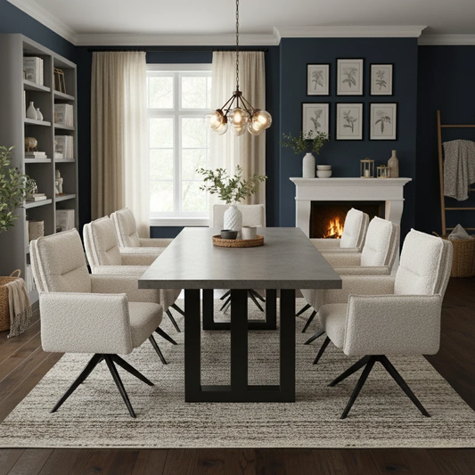 ‘Sarah’ Natural Mink Textured Chenille Effect Swivel Dining Chair - Set of 6