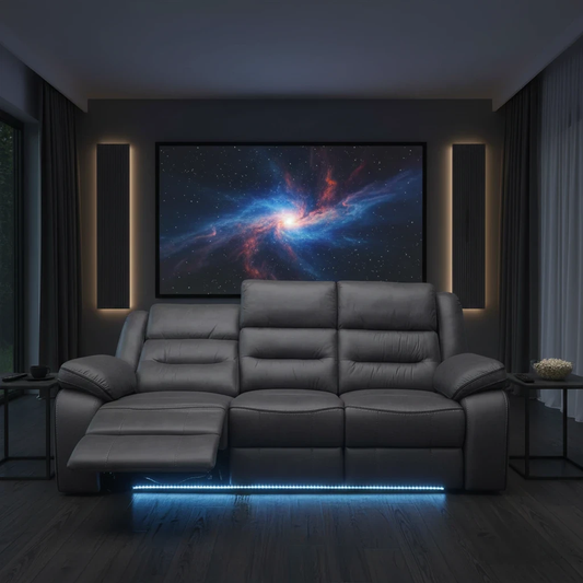 ‘Vegas’ Charcoal Grey Microfibre 3 Power Recliner Sofa with LED Lights