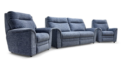 Parker Knoll ‘Hudson 23’ Deep Blue Large 2 Seater Fabric Sofa + 2x Chairs Suite