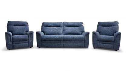 Parker Knoll ‘Hudson 23’ Deep Blue Large 2 Seater Fabric Sofa + 2x Chairs Suite