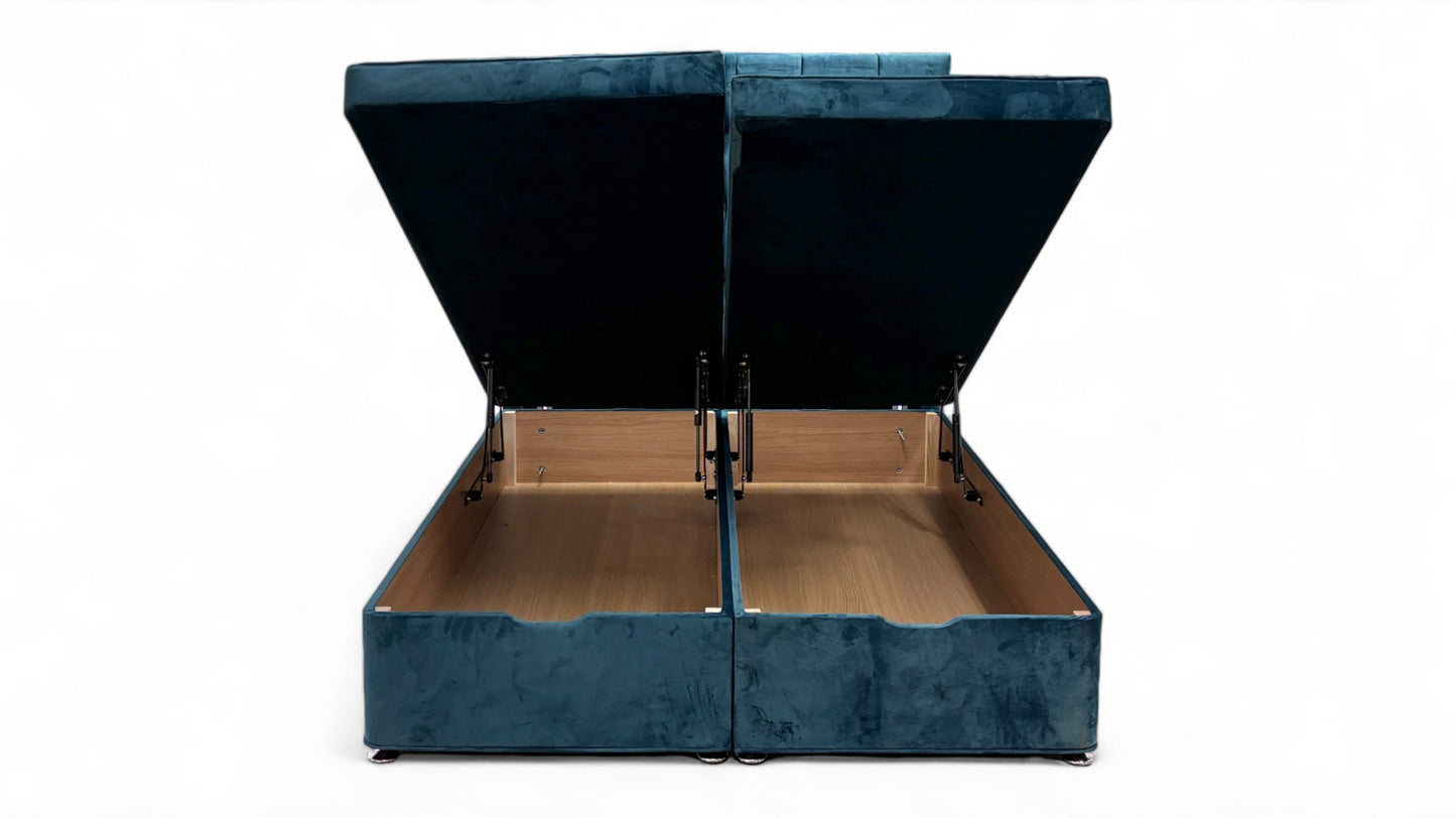 Sleep Story Memory Hybrid End Ottoman Divan Set + ‘Dice’ Floor Standing Headboard in Plush Atlantic Velvet - King