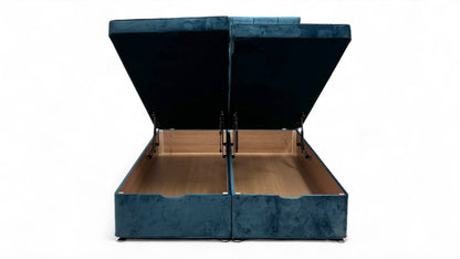 Sleep Story Memory Hybrid End Ottoman Divan Set + ‘Dice’ Floor Standing Headboard in Plush Atlantic Velvet - King
