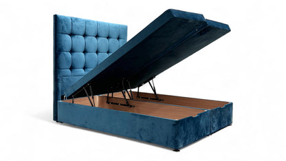 Sleep Story Memory Hybrid End Ottoman Divan Set + ‘Dice’ Floor Standing Headboard in Plush Atlantic Velvet - King