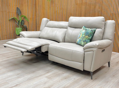 ‘Panache’ Lead Grey Cat-60:23 Leather 3 Seater Power Recliner Sofa