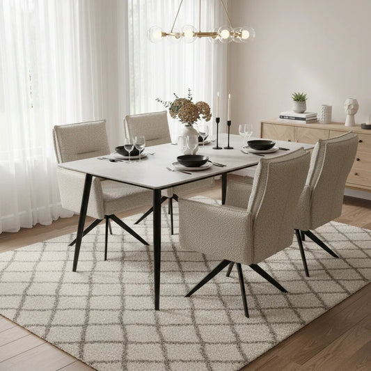 ‘Sarah’ Natural Mink Textured Chenille Effect Swivel Dining Chair - Set of 4