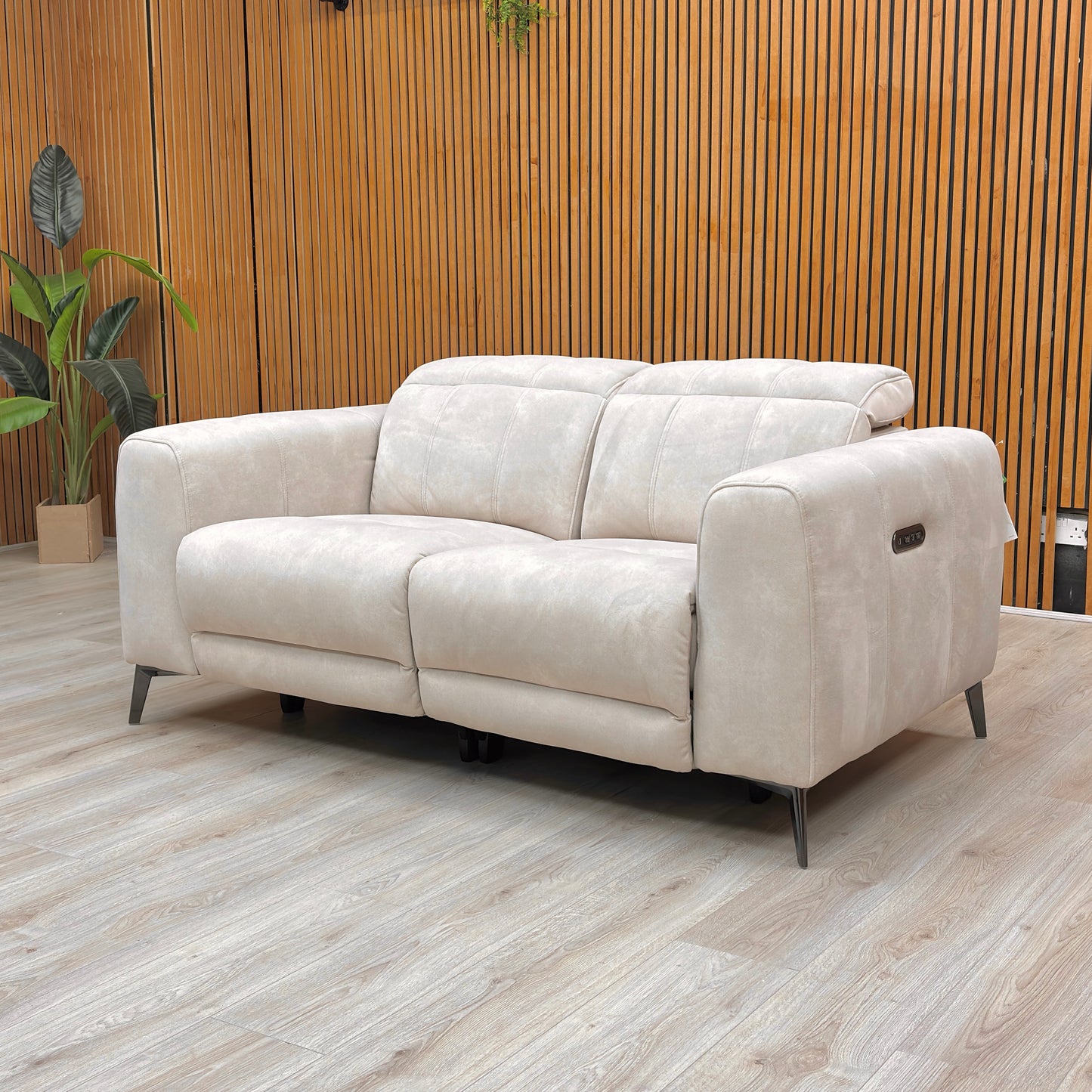 'Ezra' Dexter 43501 Ivory Velvet 2 Seater Power Recliner Sofa with Power Headrests