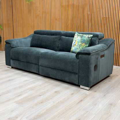 ‘Geneva' Forest Green Fabric 3 + 2 Seater Power Recliner Sofa Set with Power Headrests and Bluetooth Speakers
