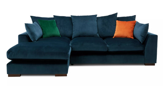 ‘Plush’ Dark Blue Sensual Velvet Pillow Back Left Hand Facing Small Chaise End Sofa