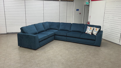 'Orka' Dark Blue Plaza Linen Non Quilted 2 Corner 2 Sofa + Armless Unit