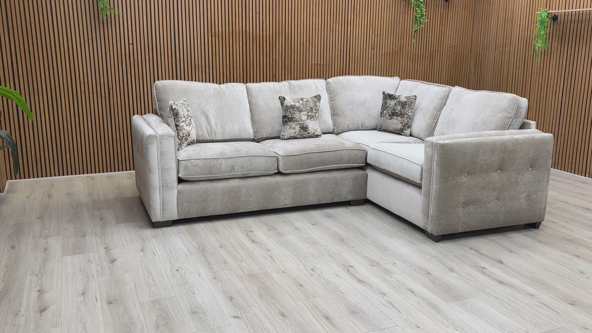 Video showcasing the design and truffle beige chenille texture of the ‘Stella’ Corner Sofa.