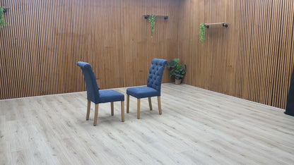 ‘Hamilton’ Dark Blue Fabric Roll Back Button Back Pair of Dining Chairs