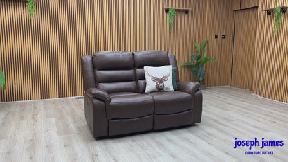 ‘Berlin’ Cognac Brown Leather 2 Seater Power Recliner Sofa