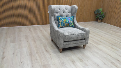'Blenheim' Savoy Silver Fabric Winged Accent Chair