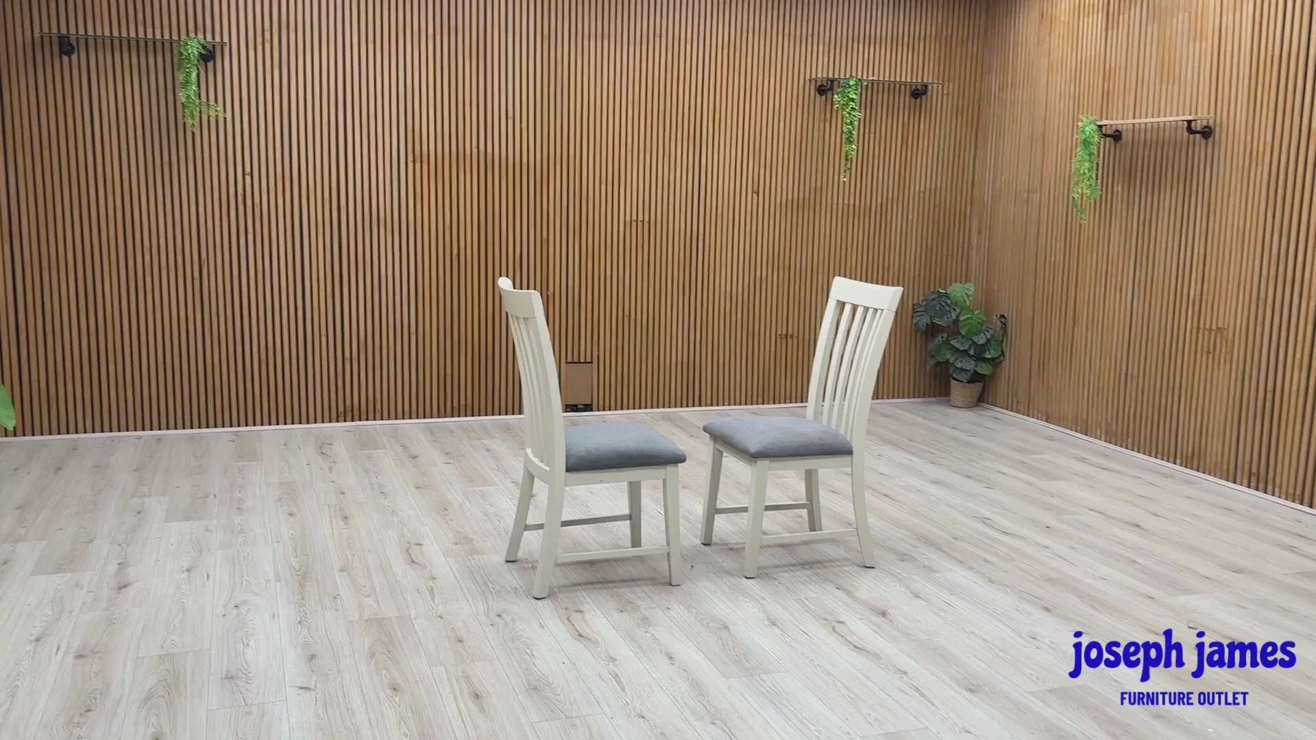 Video Of ‘Hamilton’ contemporary dining chair set, showcasing a pair of matching high-back wooden chairs with elegant Taupe finished legs and a clean, minimalist silhouette.