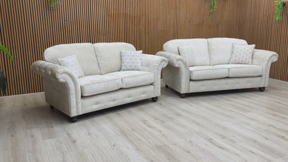 Video showcasing the design and truffle chenille fabric of the 'Venice' Sofa Set.