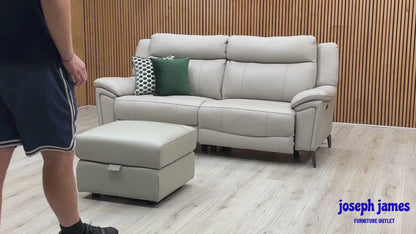‘Panache’ Lead Grey Cat-60_23 Leather 3 Seater Power Recliner Sofa + Storage Footstool