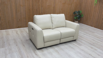 ‘Dinky’ Bone China Cream Cat-60/05 Leather 2 Seater Power Recliner Sofa