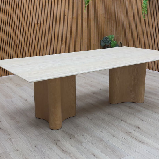 Video for a clip demonstrating the scale, materials, and overall aesthetic of the 'Traver' marble dining table.