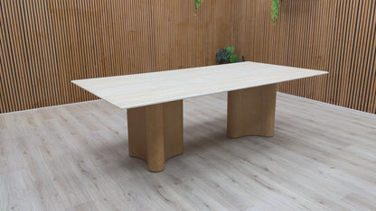 Video for a clip demonstrating the scale, materials, and overall aesthetic of the 'Traver' marble dining table.