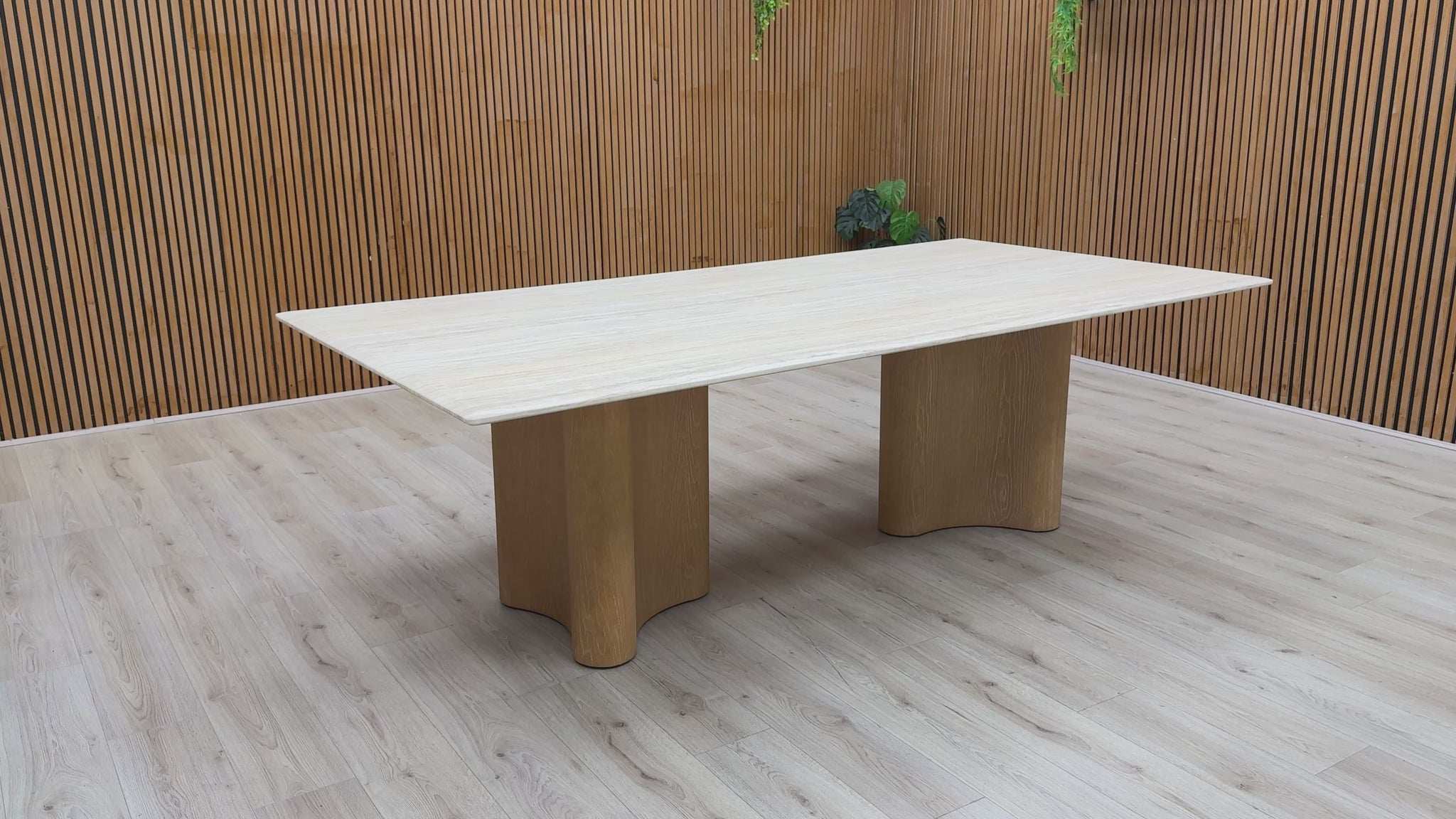 Video for a clip demonstrating the scale, materials, and overall aesthetic of the 'Traver' marble dining table.