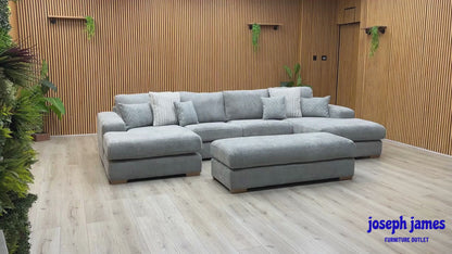 ‘Broadgate’ Grey Fabric Large U-shape Modular Sofa with Footstool