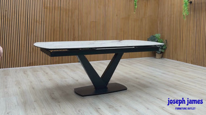 Julio’ White Fiorentino Marble Effect Ceramic Top 200cm Pop Up Extending Dining Table