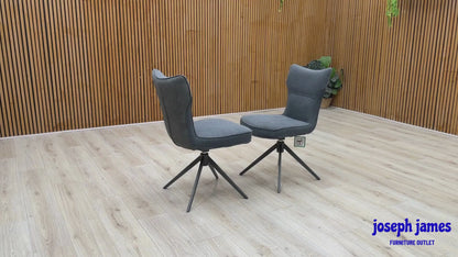 ‘Carrera' Dark Grey Fabric Pair of Swivel Dining Chairs