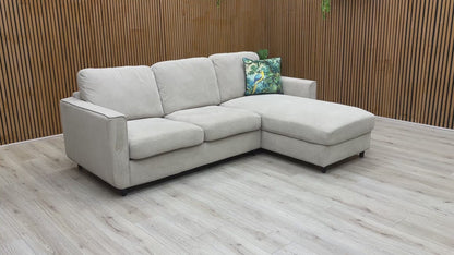 ‘Esprit' Silver Ebony Feet Fabric Right Hand Facing Open End Chaise Sofa Bed with Storage