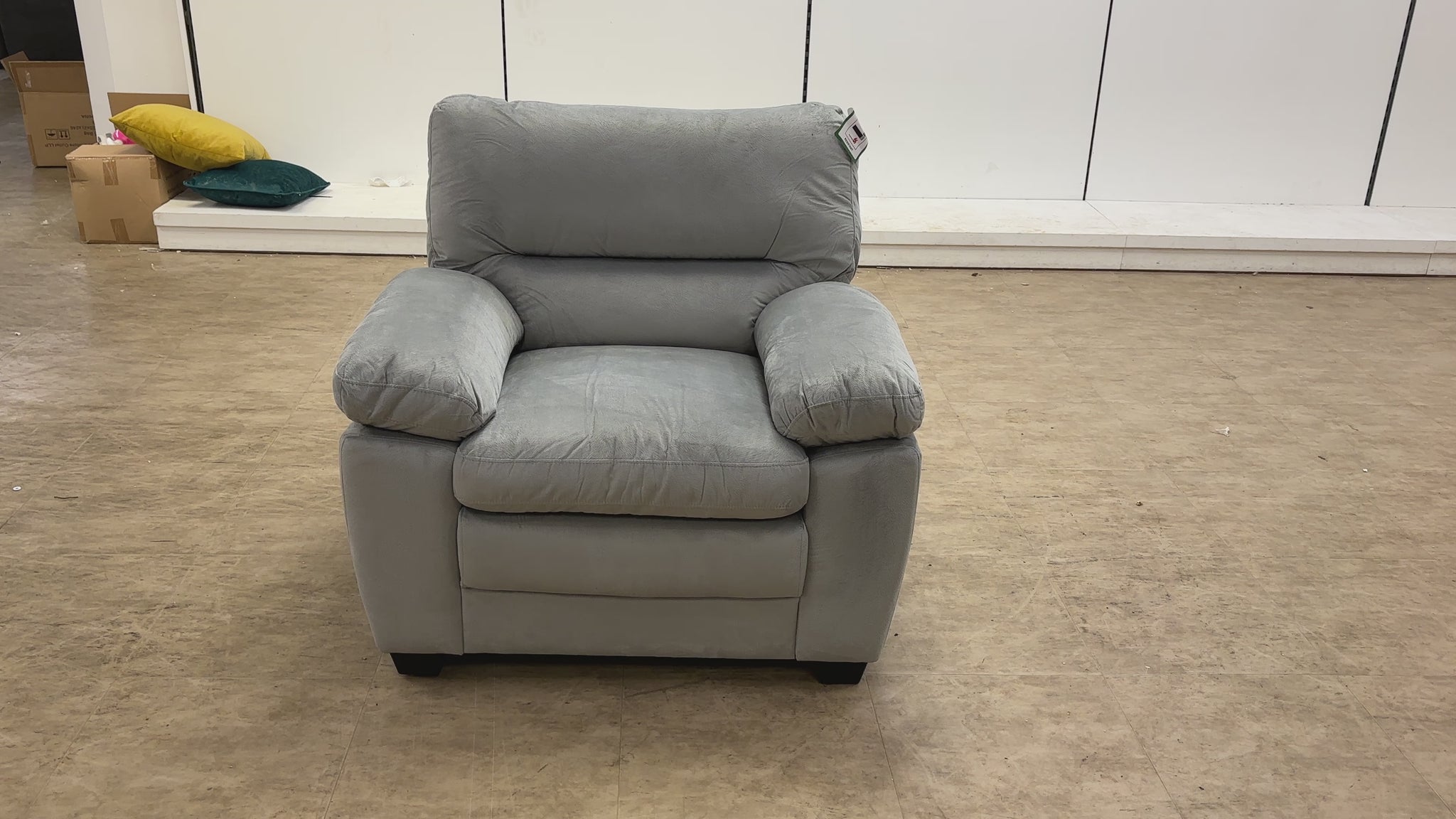 Product showcase video of the Jordan light grey velvet armchair.