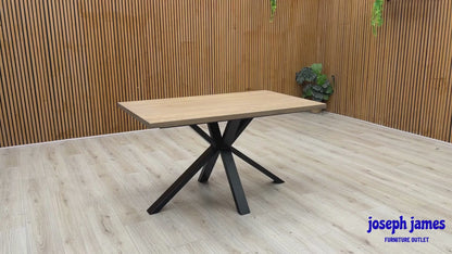 'Saturn' Solid Oak Compact 135cm Fixed Dining Table with Rust Sumptuous Velvet Dining Chairs - Set of 4