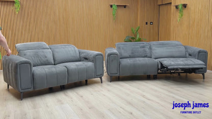 ‘Elphaba’ Opulence Granite Grey 51012 Velvet Fabric 3 + 2 Seater Power Recliner Sofa Set with Storage Arms
