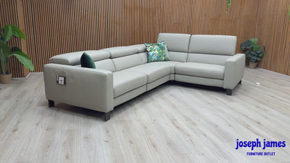 Nicoletti 'Central' Torello Tortora 328 Grey Leather Right Hand Facing Power Recliner Corner Sofa