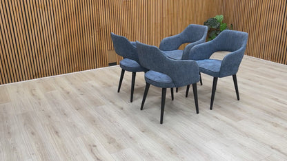 Video demonstration showing the build quality, fabric texture, and stability of the ‘Manu’ navy blue dining chairs.