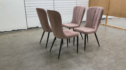 ‘Raph’ Blush Velvet Black Velvet Dining Chair - Set of 4