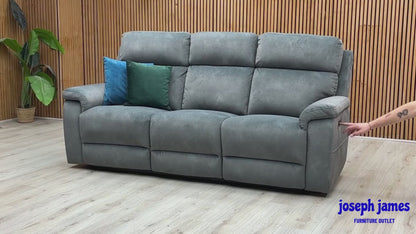 ‘Raven’ Dexter Moss Green Fabric 3 Seater Power Recliner Sofa
