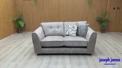 'Mariah' Dapple Silver-Tri Brass Insert Velvet Fabric 2 Seater Classic Back Sofa