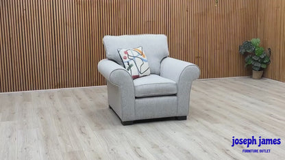 ‘Hedingham’ Pearl Grey Ashton Chenille Plain Fabric Armchair