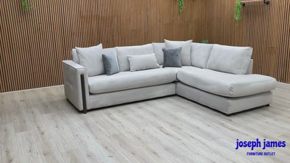 ‘Barney’ Silver Towel Velvet Formal Back Right Hand Facing Open End Chaise Corner Sofa
