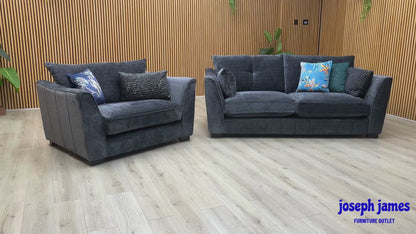 'Allure' Coco Indigo Woven Fabric 3 Seater Classic Back Sofa + Snuggler Chair