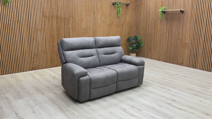 ‘Cinemax' Np-1107 Nappa Grey Fabric 2 Seater Power Recliner Sofa with Power Headrests and Media Arms