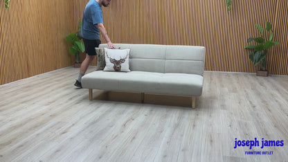 ‘Miyagi’ Beige Linen Fabric Futon Sofa Bed