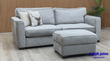'Elora’ Warm Grey Fabric 4 Seater Split Frame Sofa with Storage Footstool