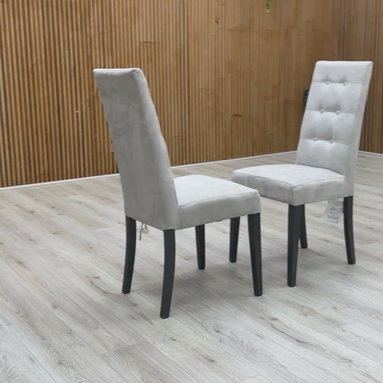 Video of showcasing the overall design and features of the Fabb Mia Silver Suede Dining Chair set.