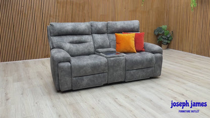 ‘Cinemax’ Marque Seal Grey Mq-0106 Fabric 2 Seater Media Console Power Recliner Sofa with Power Headrests